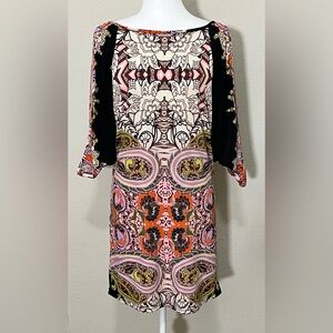 Uncle Frank Boho Artsy Print Batwing Sleeve Maximalist Gypsy Tunic Dress M